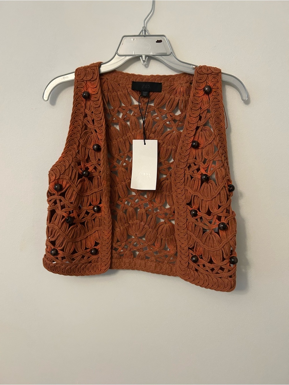 Zara Orange Crochet Floral Openwork Vest